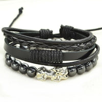 Thumbnail for 2 pc Multi-Layer Feng Shui  WEALTH PIXIU, Leather & Hematite Men's Bracelet Set