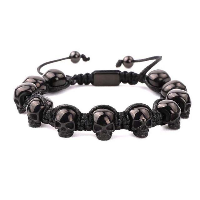 Men's Titanium Steel 'NO SKULLDUGGERY' Braided Wrap Bead Bracelet-4 Colors