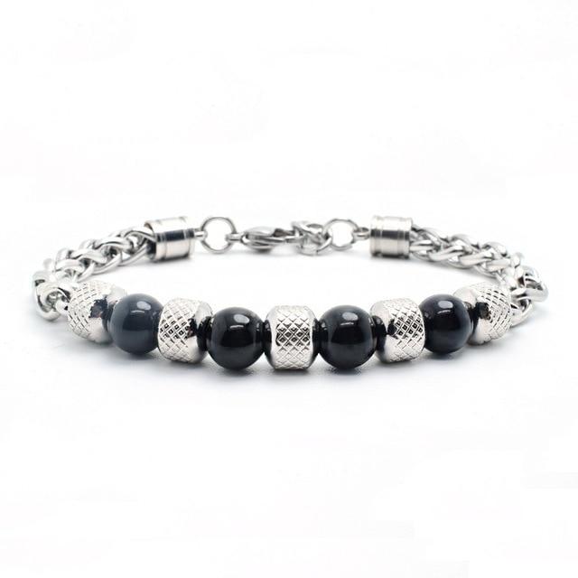 Natural Obsidian/ Tiger eye & Titanium Steel EXEC STYLED Bracelet