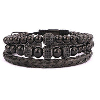 Thumbnail for Luxury CZ Pave ,Black/Silver/Gold Braided Stainless Steel 3pc  Bracelet Set