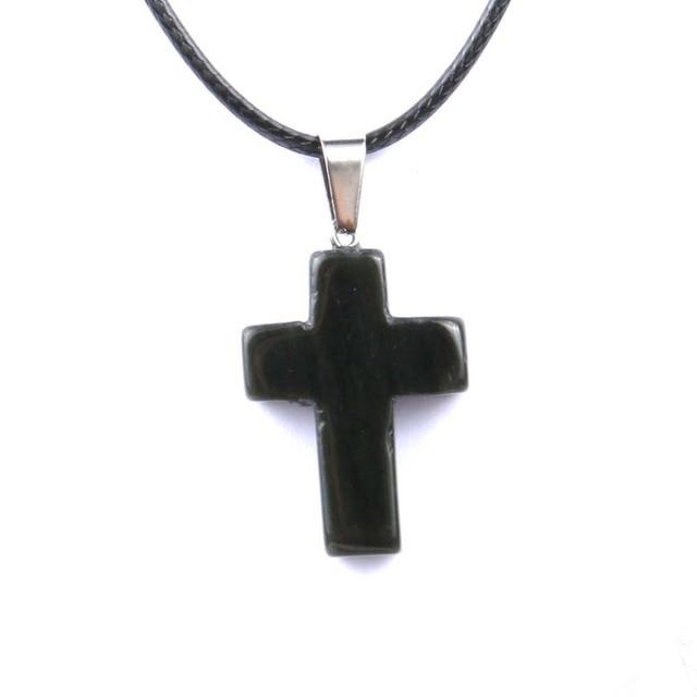 Natural Stone Cross Pendant Necklace