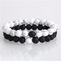 Thumbnail for Natural Lava, Onyx & Howlite Stone 2 pc Couples DISTANCE BRACELETS Set