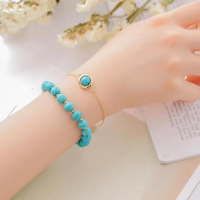 Stainless Steel & High Quality 8mm Natural Gemstone 2 pc Bracelet Set