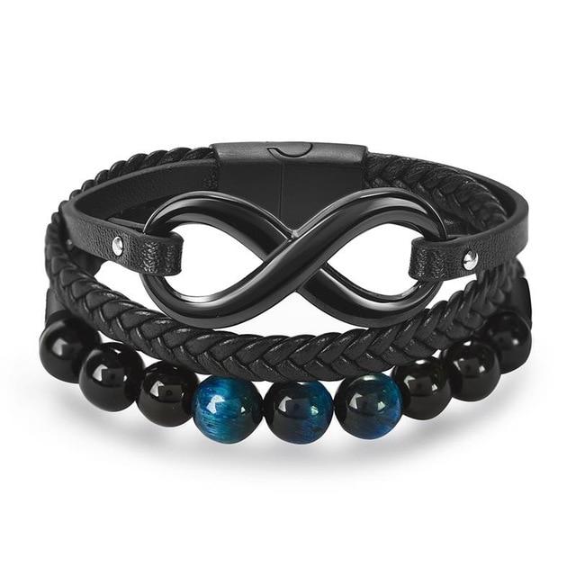 Men's Stainless & Leather  Multi-layer ETERNAL STRENGTH Infinity  Bracelet