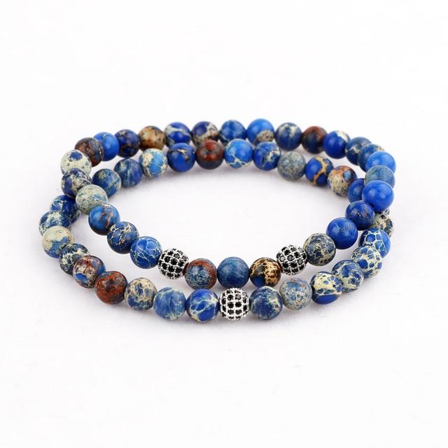 Luxury Steel & Green/Blue IMPERIAL JASPER 3 pc  'STABILITY' Bracelet Set