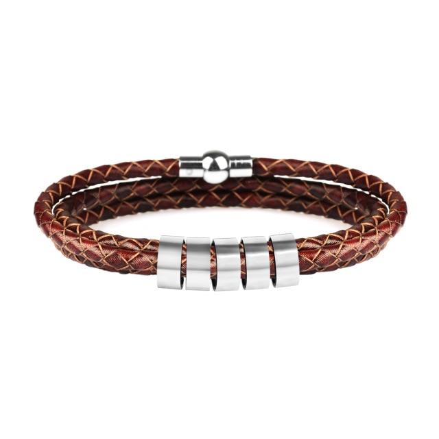 Men's Leather & Stainless Steel Personalized Name/s Bracelet