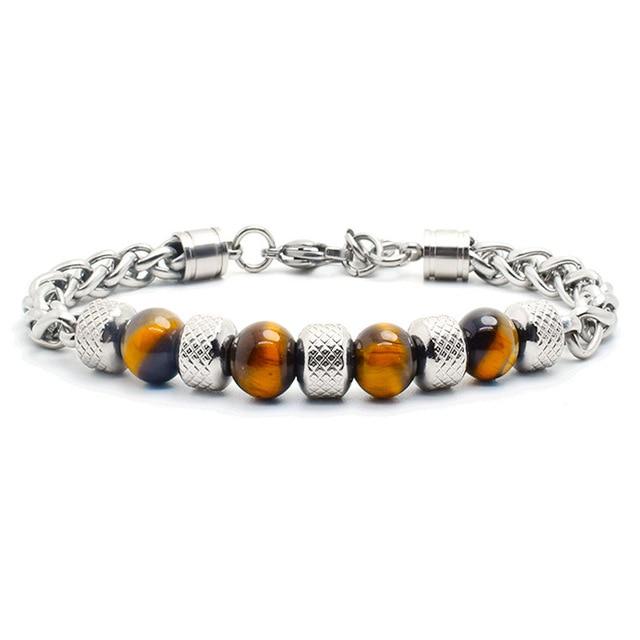 Natural Obsidian/ Tiger eye & Titanium Steel EXEC STYLED Bracelet