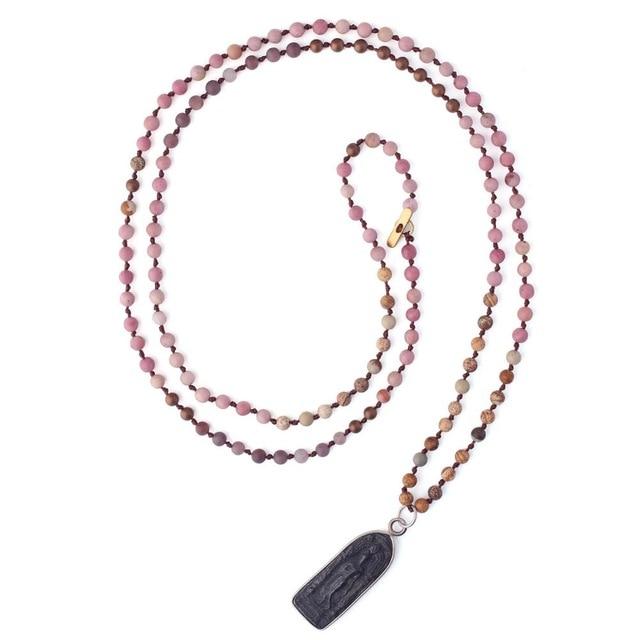 Ancient Style Thai BUDDHA AMULET & Rhodochrosite Stone LOVE Necklace