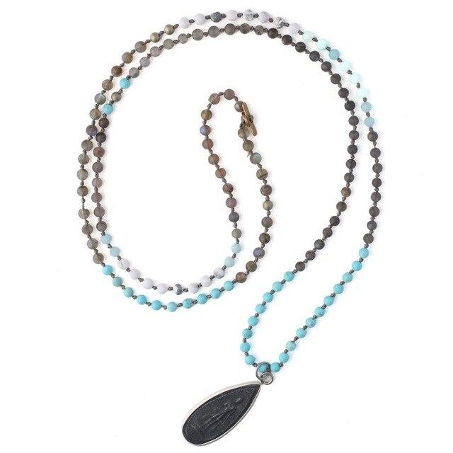 Ancient Style Thai BUDDHA AMULET & Labradorite/Turquoise Stone TRANSFORMATION Necklace