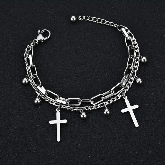 Stainless Steel Cross 'FAITH' Charm Bracelet