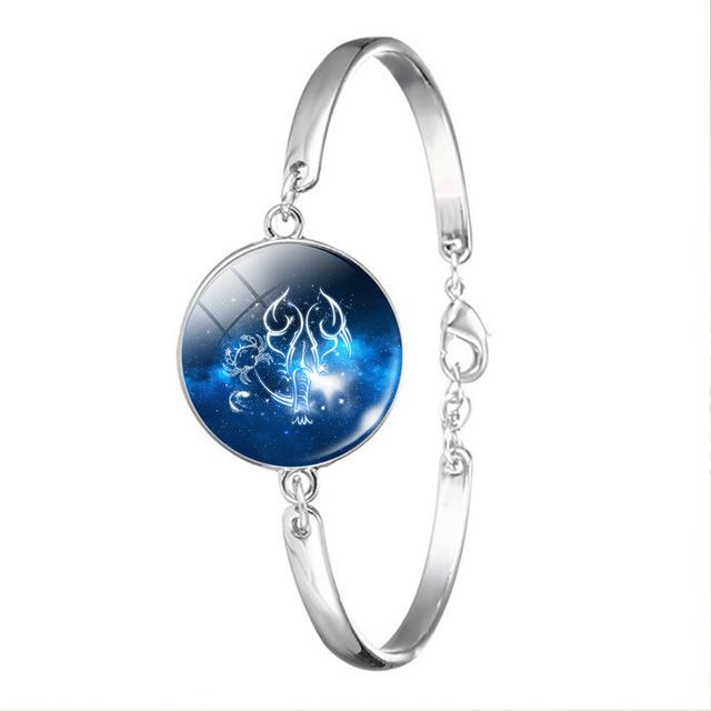 12 Zodiac Sign Bracelet Glass Charm Bracelet