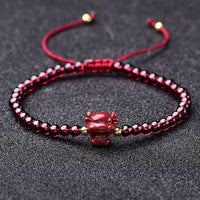 Thumbnail for Hand Carved Purple Cinnabar Accents & Garnet Stone PIXIU'PROSPERITY Attracting Bracelet