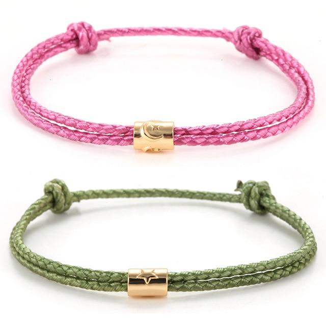 Hand Braided Cotton with Copper Stars & Moon, Hamsa Hand Accents- 2Pc/set 'FUSION ' Rope Bracelets