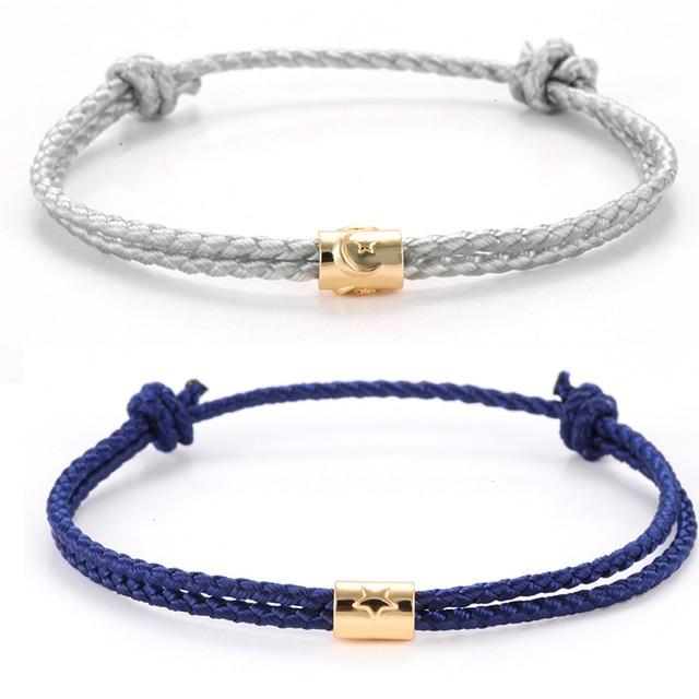 Hand Braided Cotton with Copper Stars & Moon, Hamsa Hand Accents- 2Pc/set 'FUSION ' Rope Bracelets