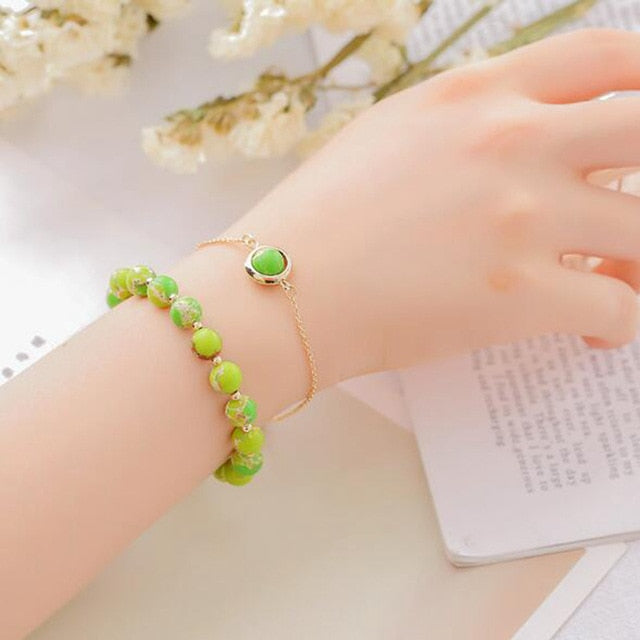 Stainless Steel & High Quality 8mm Natural Gemstone 2 pc Bracelet Set