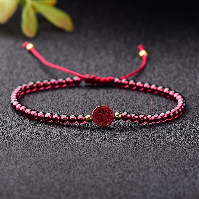 Hand Carved Purple Cinnabar Accents & Garnet Stone PIXIU'PROSPERITY Attracting Bracelet