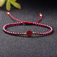 Thumbnail for Hand Carved Purple Cinnabar Accents & Garnet Stone PIXIU'PROSPERITY Attracting Bracelet