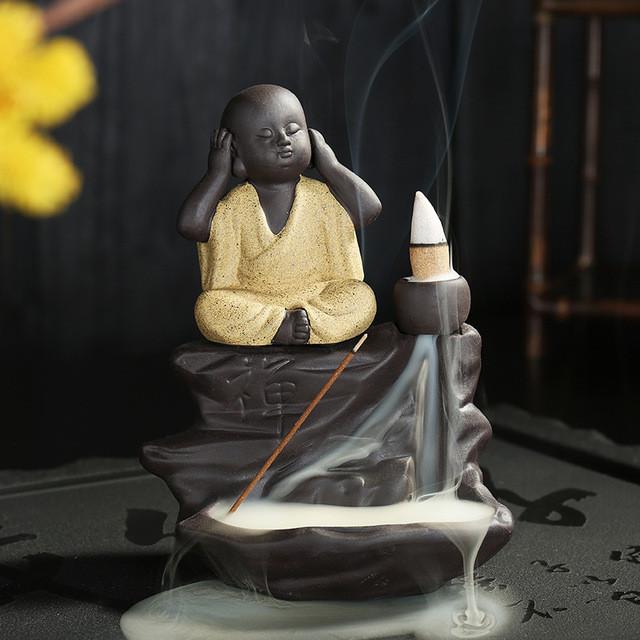 Praying little Buddha Back flow Incense Burner