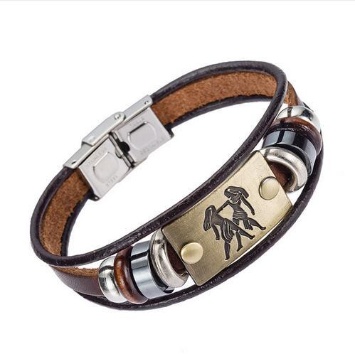 12 Constellation Leather Multi layer Bracelets