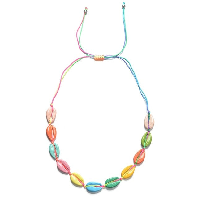 BRIGHT & COLORFUL Cowry Shell Style BOHO Rope Necklace-Why not Grab a matching Bracelet!