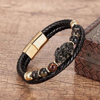 Thumbnail for Stainless Steel , Braided Leather & Tiger Eye Stone Feng Shui PIXIU for WEALTH Bracelet