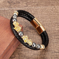 Thumbnail for Stainless Steel , Leather & Natural Stone Feng Shui PIXIU for ABUNDANCE Bracelet-10 Variants