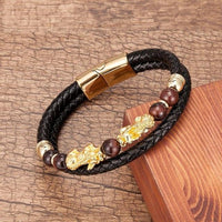 Thumbnail for Stainless Steel , Leather & Natural Stone Feng Shui PIXIU for ABUNDANCE Bracelet-10 Variants