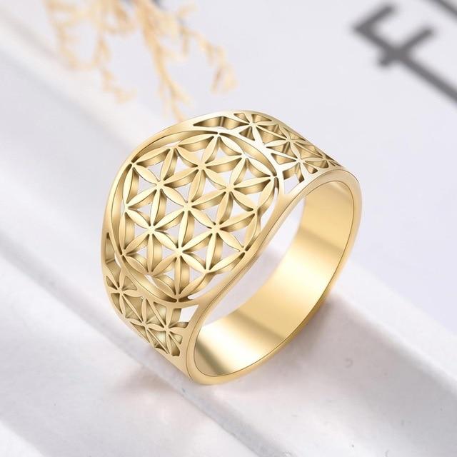 Stainless Steel Viking FLOWER OF LIFE Ring