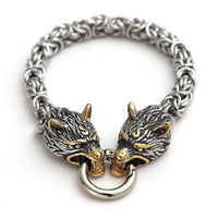 Thumbnail for Stainless Steel Nordic DOUBLE WOLF Head ANIMAL SPIRIT King Chain Bracelet