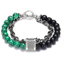 Thumbnail for ATTRACT $MOOLAH$ & LOVE~Stainless Steel + Malachite & Other Stones  '2 in 1' Layered Men's Bracelet