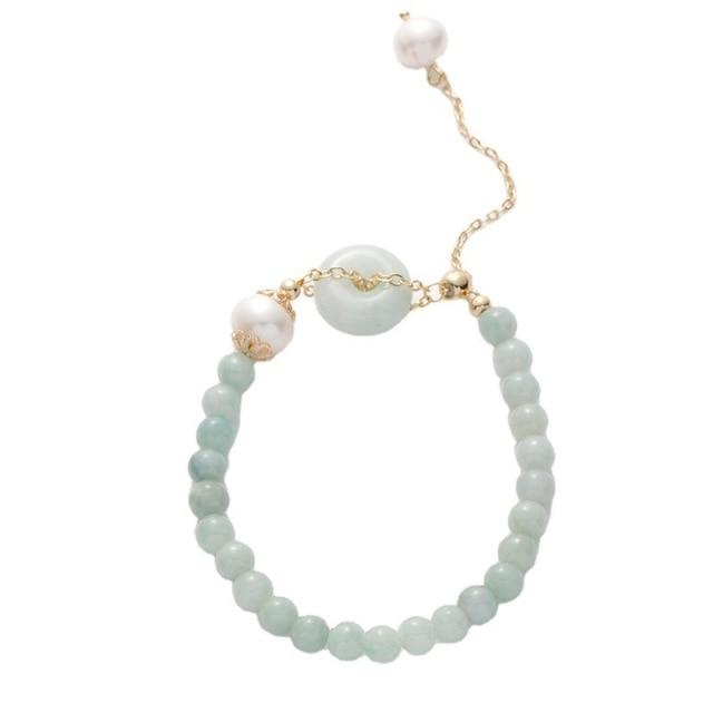 Boho Natural Jadeite & Freshwater Pearl 'LUCK' Bracelet