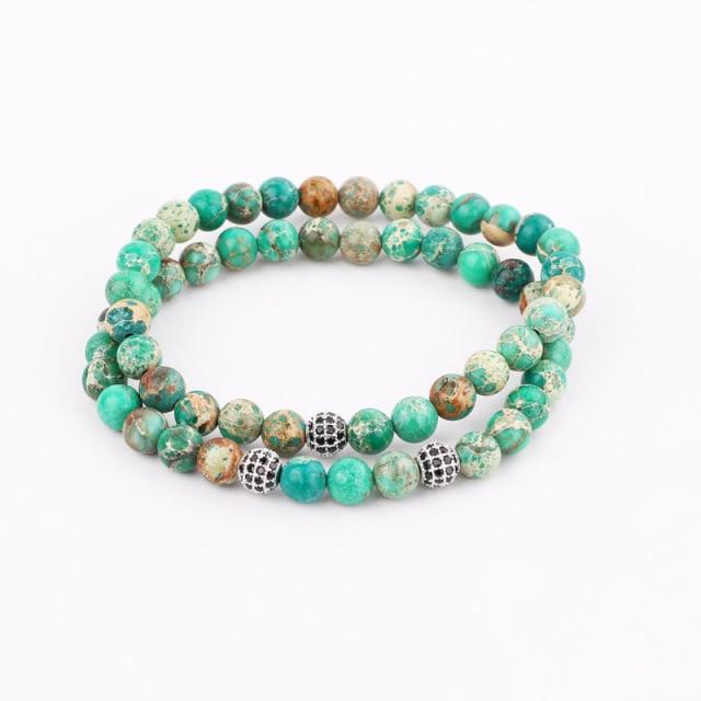 Luxury Steel & Green/Blue IMPERIAL JASPER 3 pc  'STABILITY' Bracelet Set