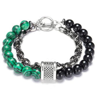 Thumbnail for ATTRACT $MOOLAH$ & LOVE~Stainless Steel + Malachite & Other Stones  '2 in 1' Layered Men's Bracelet