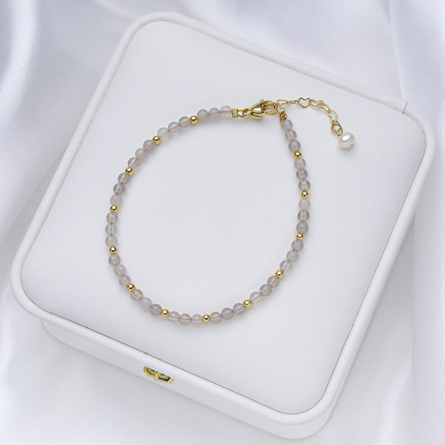 Calming Handcrafted Natural Stones Bracelet with 14K Gold