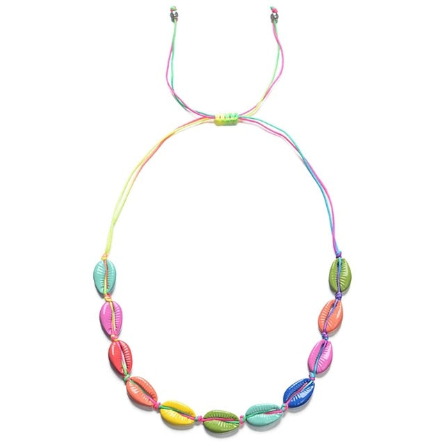 BRIGHT & COLORFUL Cowry Shell Style BOHO Rope Necklace-Why not Grab a matching Bracelet!