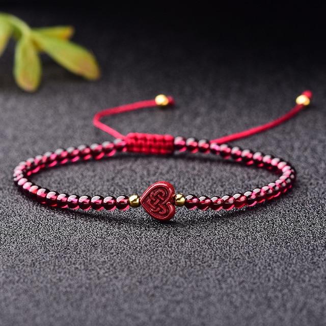 Hand Carved Purple Cinnabar Accents & Garnet Stone PIXIU'PROSPERITY Attracting Bracelet