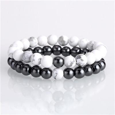 Natural Lava, Onyx & Howlite Stone 2 pc Couples DISTANCE BRACELETS Set