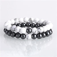 Thumbnail for Natural Lava, Onyx & Howlite Stone 2 pc Couples DISTANCE BRACELETS Set