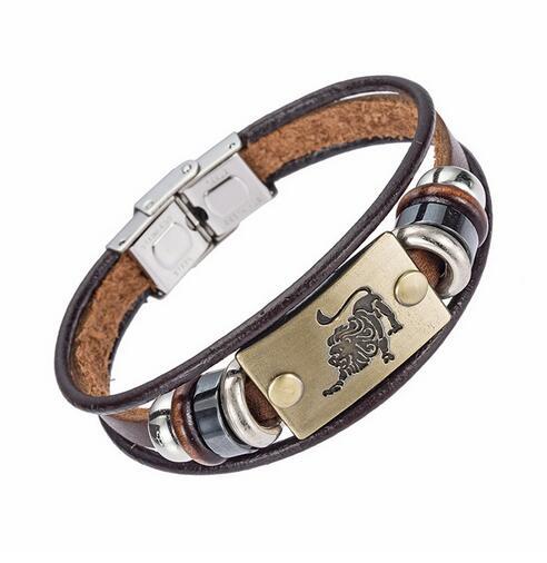 12 Constellation Leather Multi layer Bracelets