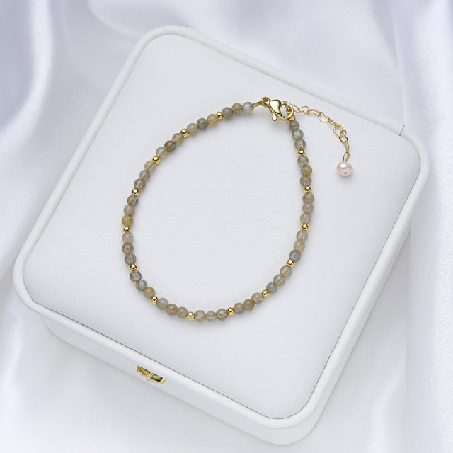 Calming Handcrafted Natural Stones Bracelet with 14K Gold