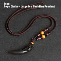 Thumbnail for Natural Black And Ice Obsidian Wolf Tooth Amulet Necklace