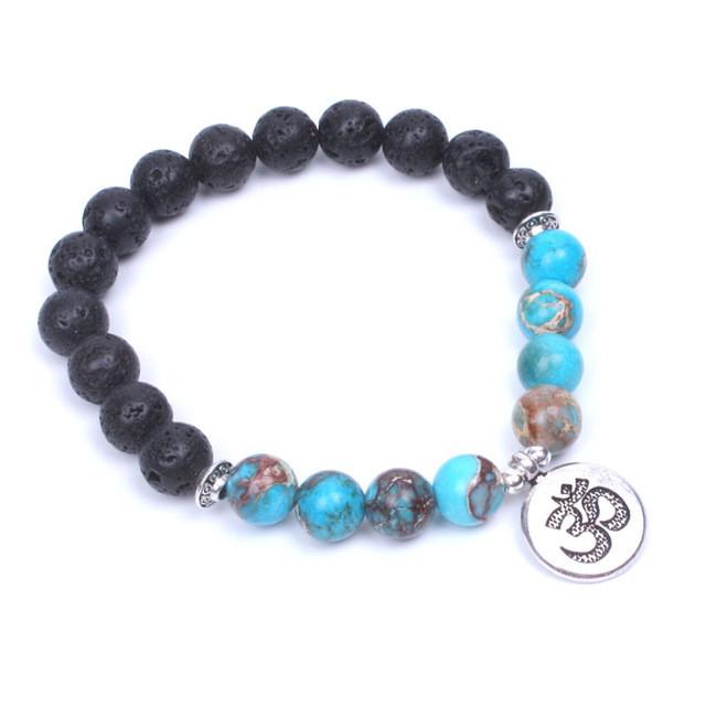 Lava stone Tibetan silver OM charm Energy Bracelet