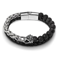 Thumbnail for Stainless Steel , Lava Stone & Leather EAGLE / WOLF/ SKULL/ LION SPIRIT Charm Bracelet