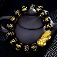 Thumbnail for FENG SHUI Gold PIXIU & 6 Syllable Mantra Obsidian Bead Abundance Bracelet