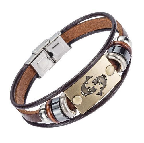 12 Constellation Leather Multi layer Bracelets