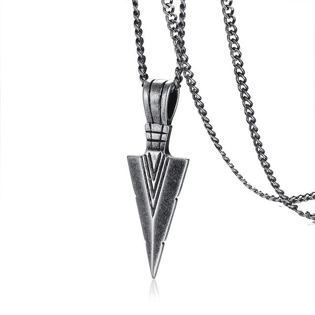 Titanium Steel  Vintage tribal  Spearhead FEARLESSNESS Pendant Necklace