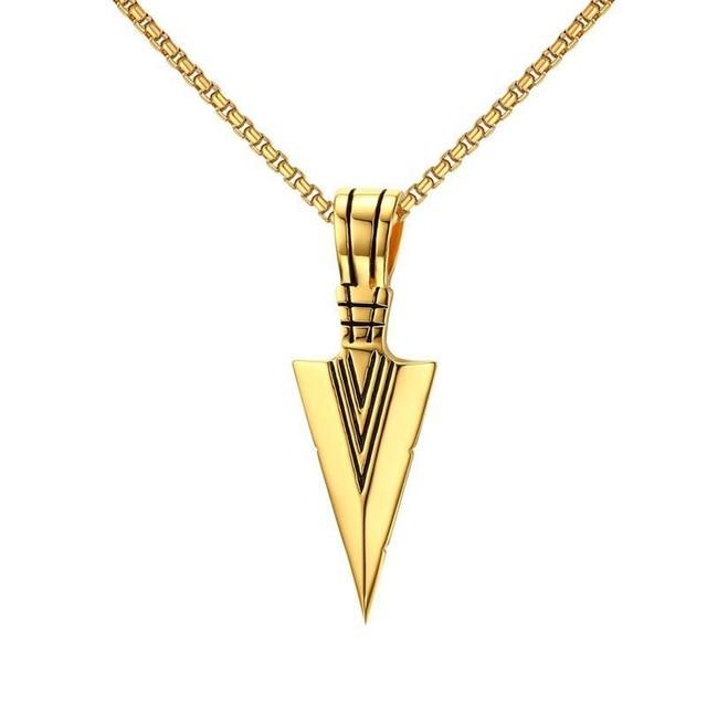 Titanium Steel  Vintage tribal  Spearhead FEARLESSNESS Pendant Necklace