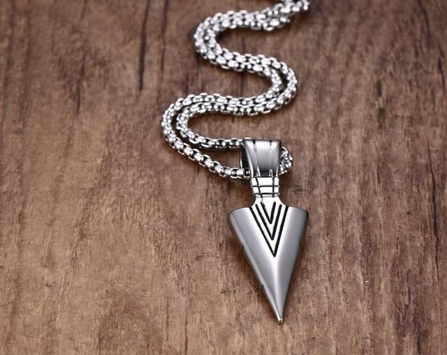 Titanium Steel  Vintage tribal  Spearhead FEARLESSNESS Pendant Necklace