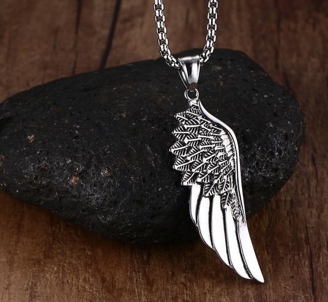 Men 's Titanium  Steel  Angel Wing 'FAITH' Necklace