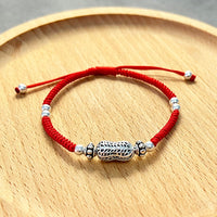 Thumbnail for Red Rope & Silver 'Wealth Peanut' Bracelet